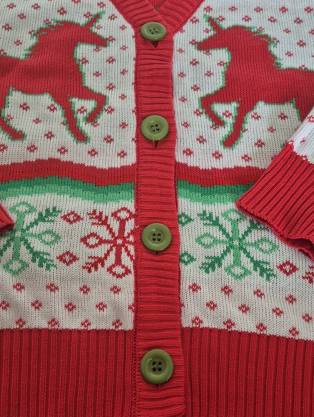 Tipsy Elves Red, Green & White Unicorn Holiday Cardigan - Picture 15 of 16